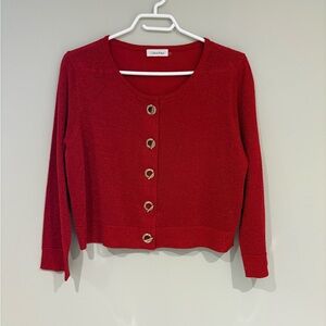 Calvin Klein Sparkle Red Button-Front Cardigan
